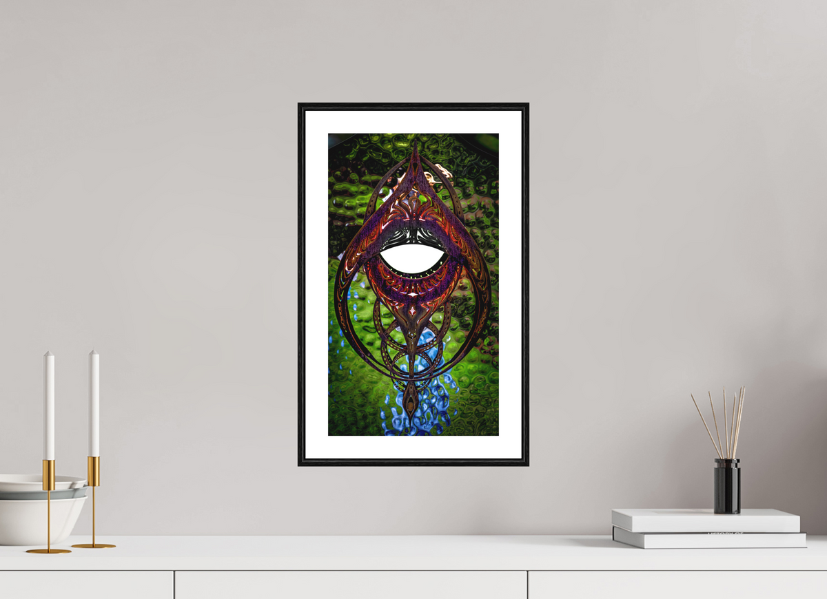 9 x 16″, Black Oak Frame .24"- Matte Acrylic Glass - 1.18" White Border Light Art