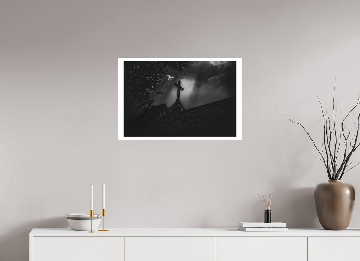 30 x 20″, Fuji Paper Crystal Glossy Ominous Sky Lighting Church Steeple