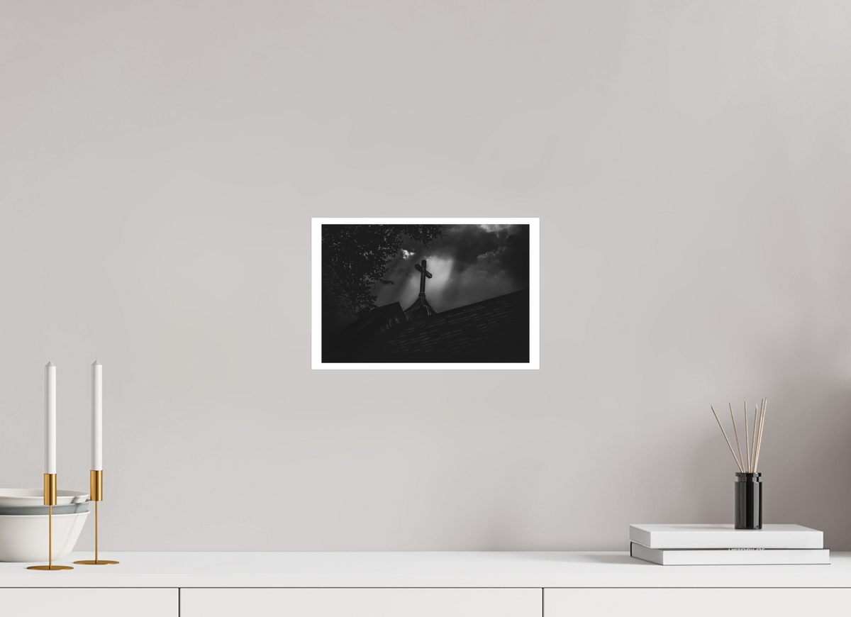 12 x 8″, Fuji Paper Crystal Glossy Ominous Sky Lighting Church Steeple