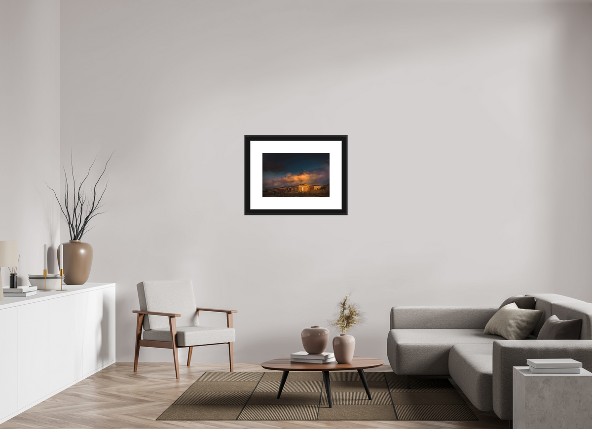 24 x 16″, Paper Print Matte, 2" White Border, 2" Black Frame Matte Glass Frontignan Plage Sunrise