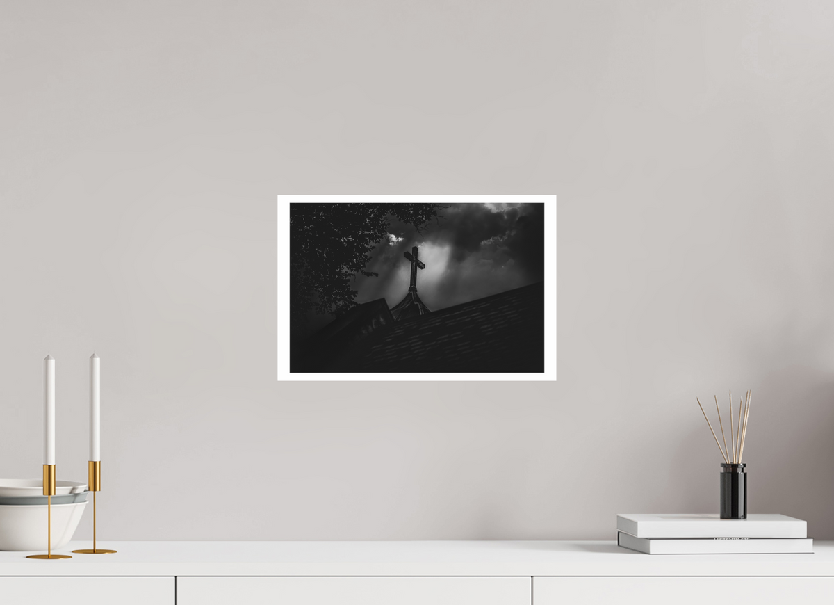 15 x 10″, Fuji Paper Crystal Glossy Ominous Sky Lighting Church Steeple