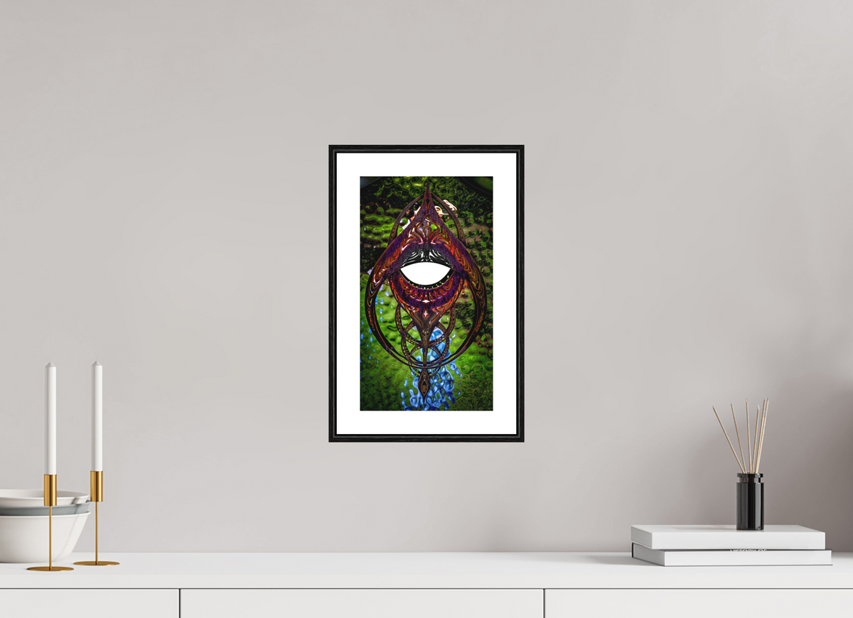 6.8 x 12″, Black Oak Frame .24"- Matte Acrylic Glass - 1.18" White Border Light Art