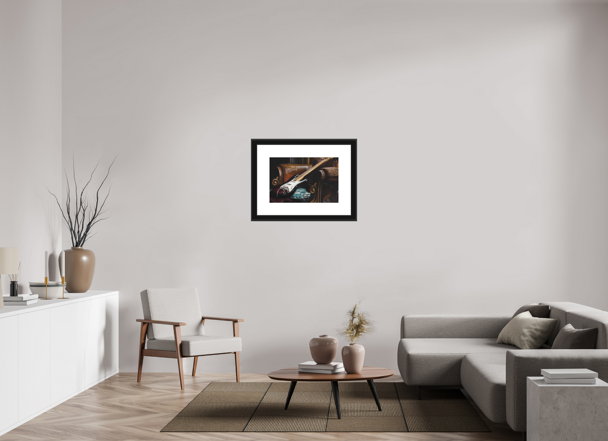24 x 16″, Paper Print Matte, 2" White Border, 2" Black Frame Matte Glass Strat At Rest