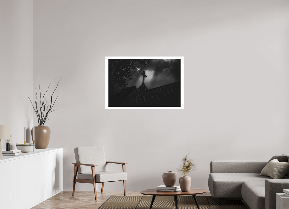 45 x 30″, Fuji Paper Crystal Glossy Ominous Sky Lighting Church Steeple
